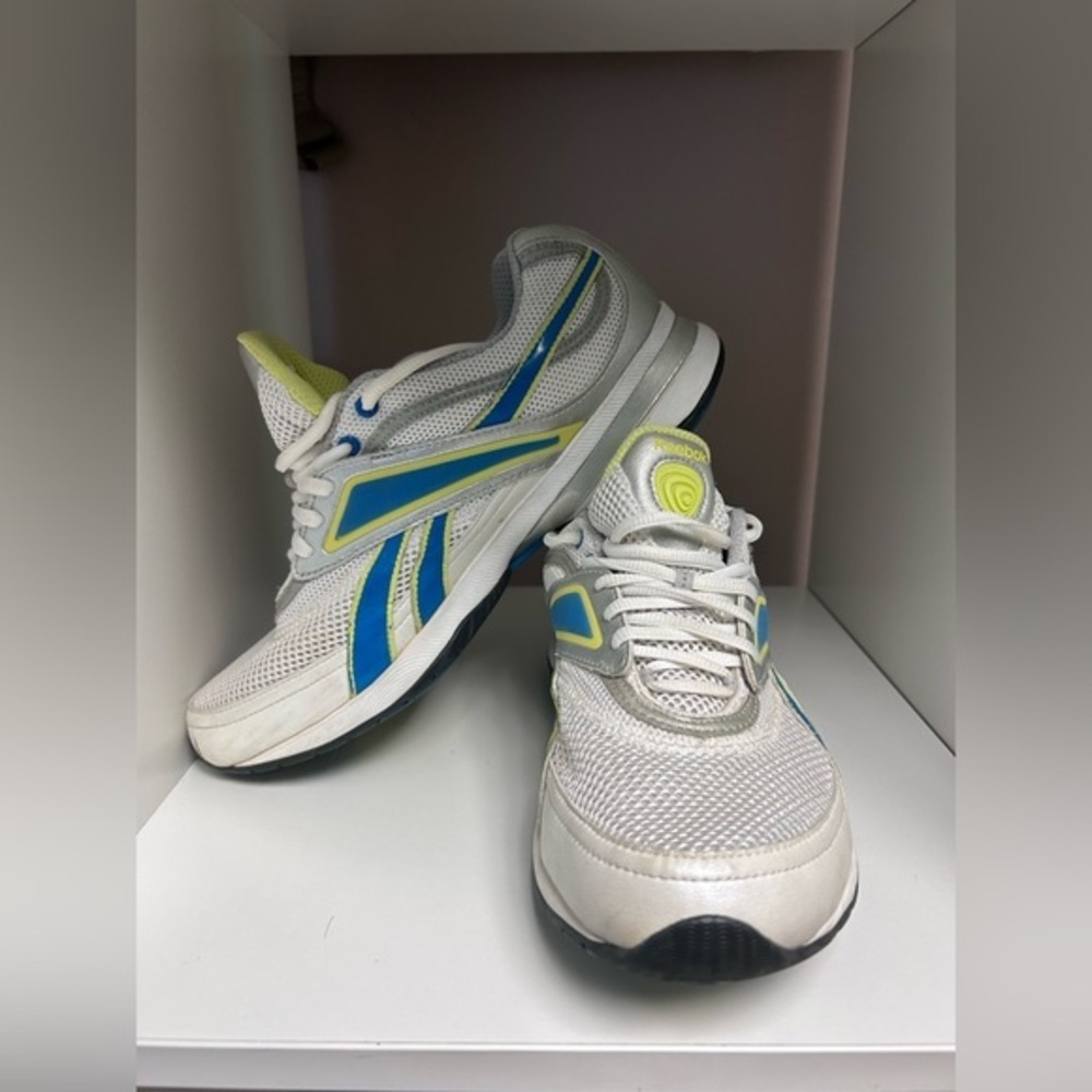 Reebok women's White‎ and Blue Sneakers with Yellow Accents